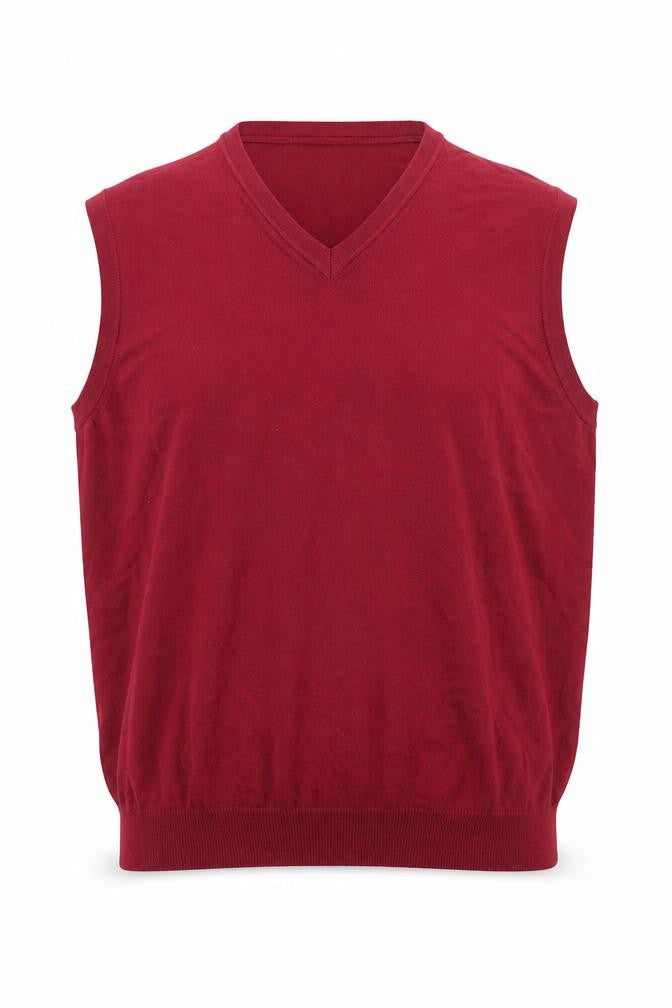 Eddie Bauer Men Red Cotton V-Neck Sleeveless Vest Jumper L