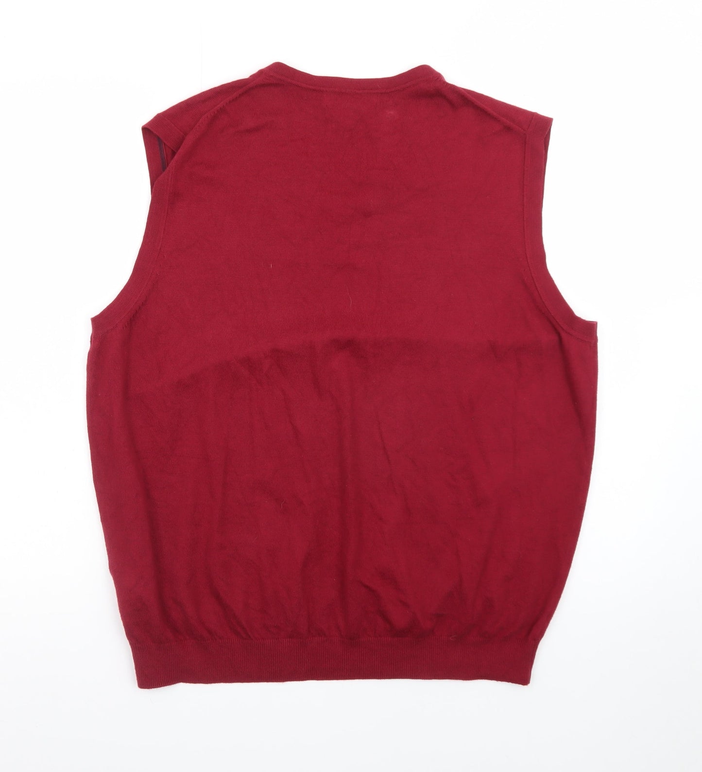 Eddie Bauer Men Red Cotton V-Neck Sleeveless Vest Jumper L
