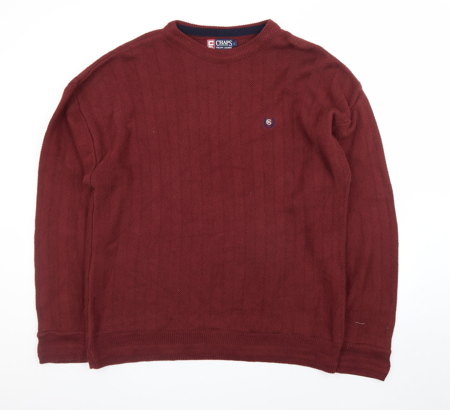 Chaps Ralph Lauren Men's Red Cotton Cable-Knit Jumper L