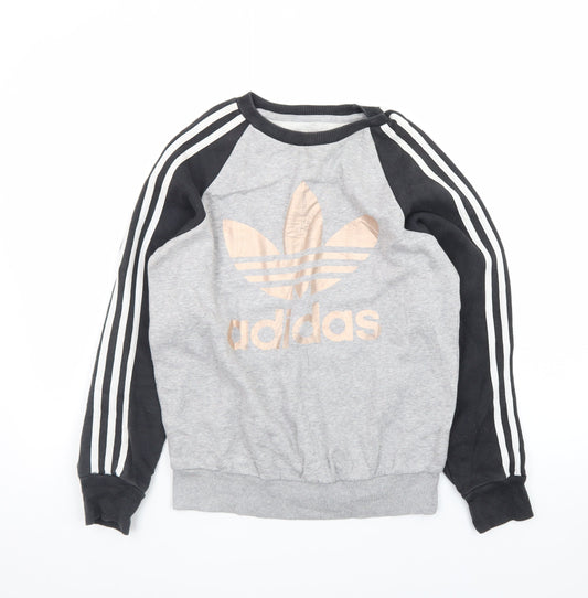 Adidas Womens Grey Long Sleeve T-Shirt Size 8 Raglan Crew Neck