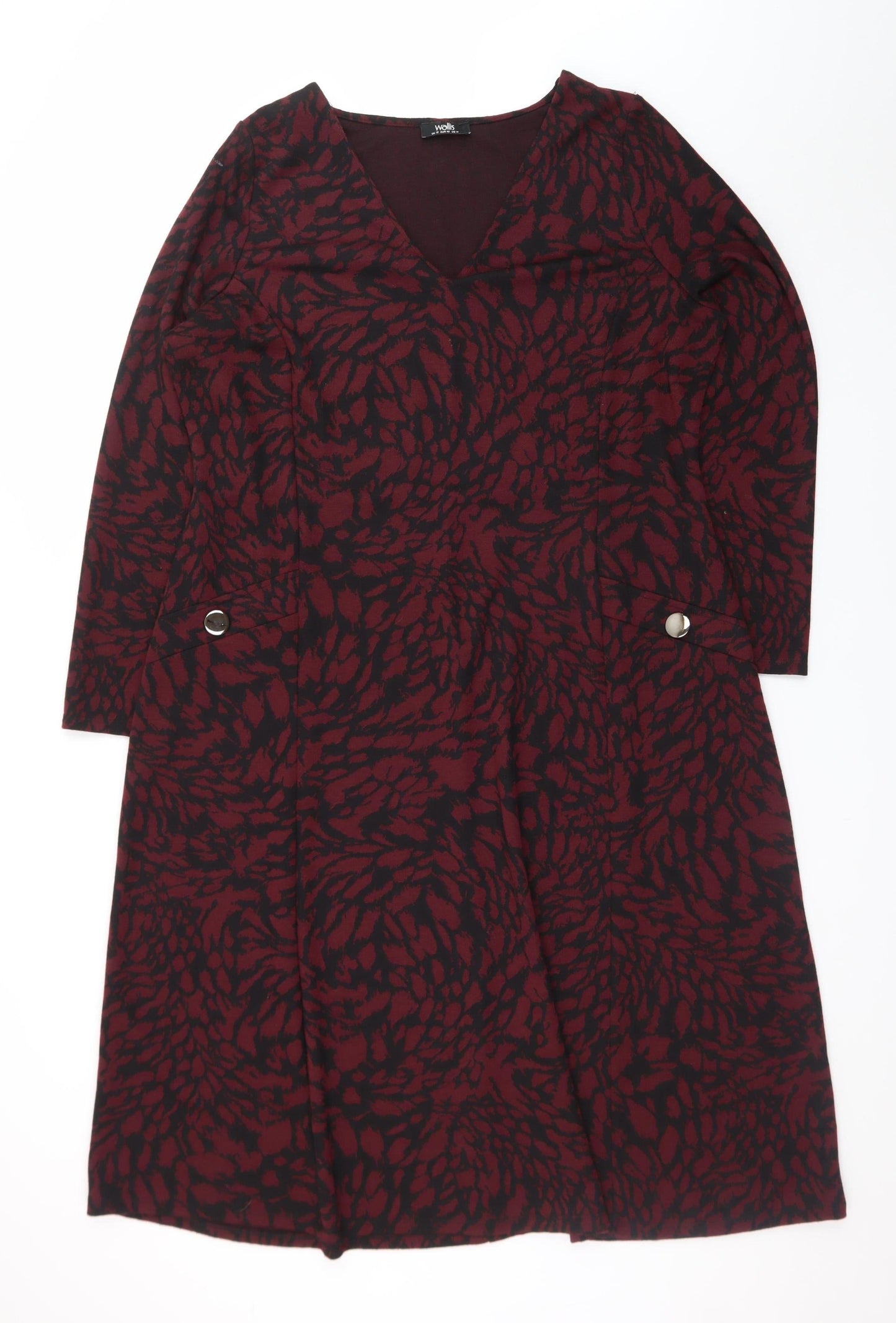 Wallis Women Red Black Knee Length A-Line Jersey Dress Size 18