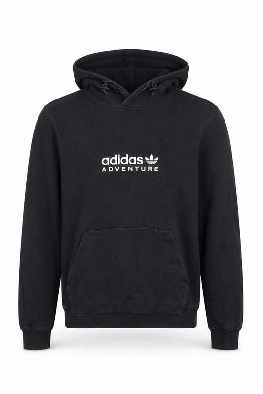 adidas Men Black XS Pullover Hoodie Adventure Logo Fleece Sweatshirt