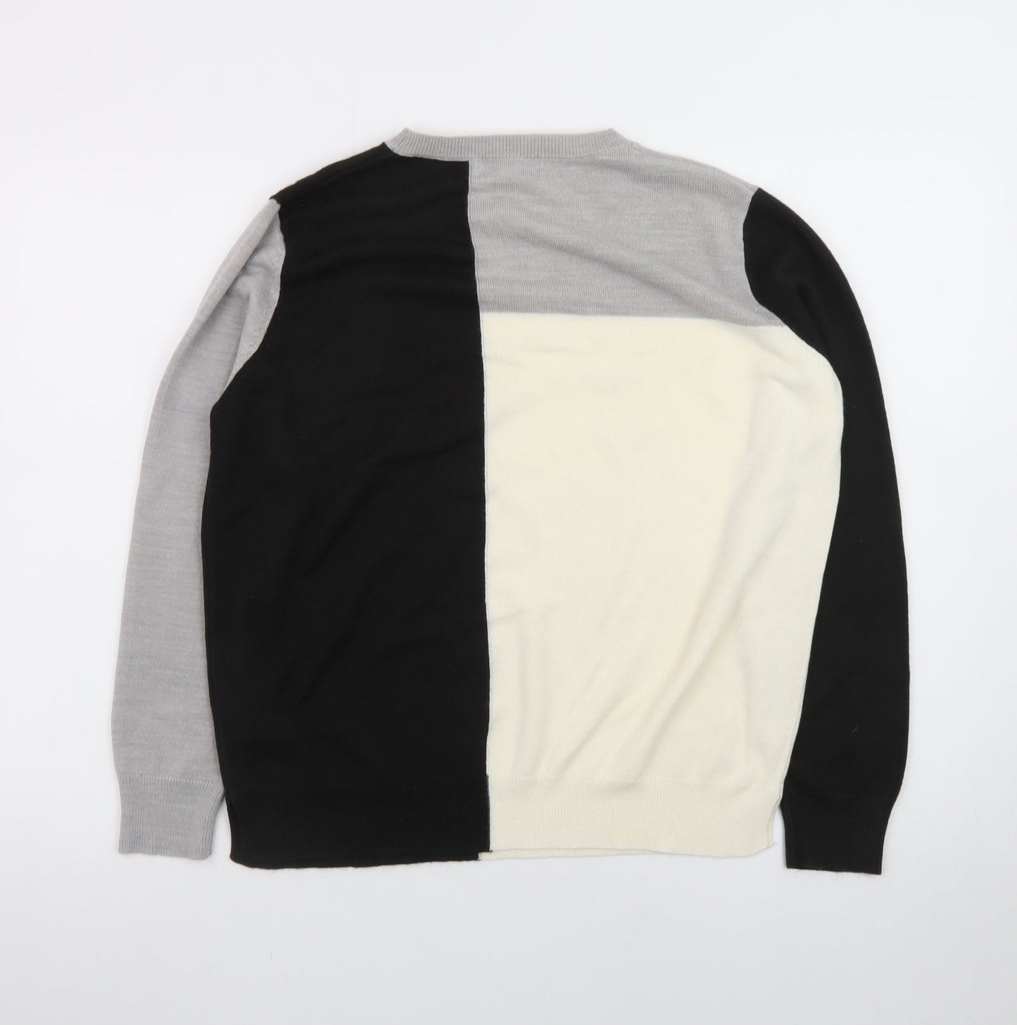 Marks and Spencer Women's Colour Block Knit Jumper Size 12 Black Grey Ivory