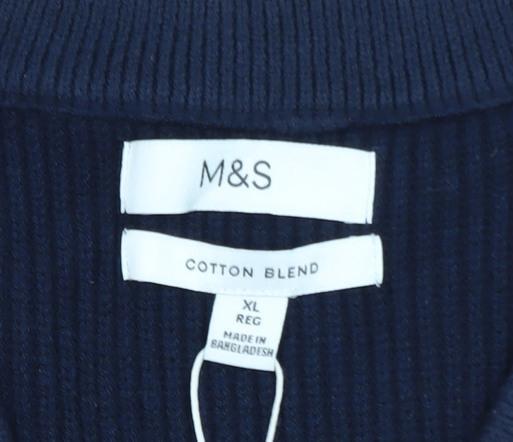 Marks and Spencer Men's Blue Cotton Blend V-Neck Sleeveless Jumper Vest XL