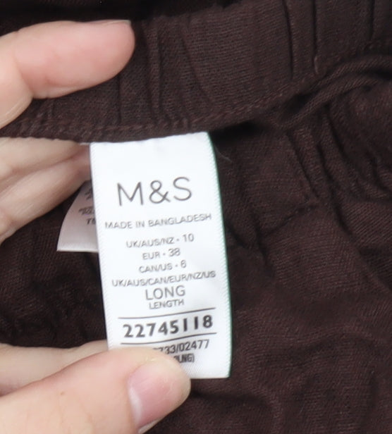 Marks and Spencer Women’s Brown Linen Blend Wide-Leg Trousers Size 10