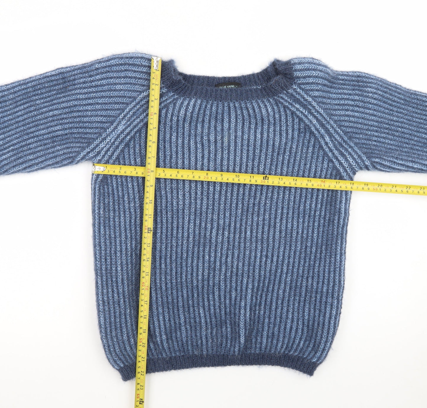 Blue Vanilla Women's Blue Chunky Knit Crew Neck Pullover Jumper One Size