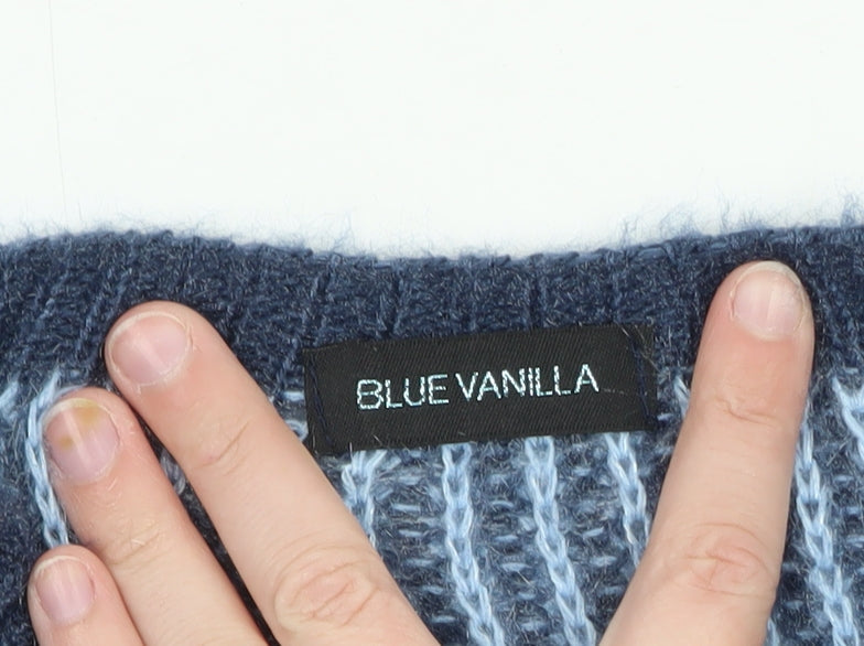 Blue Vanilla Women's Blue Chunky Knit Crew Neck Pullover Jumper One Size