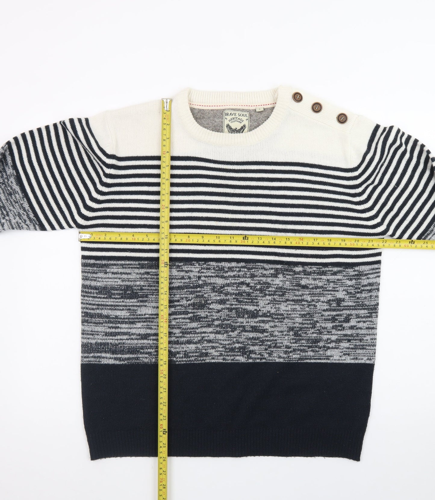 Brave Soul Men's Blue Striped Knit Crew Neck Pullover Jumper Size L