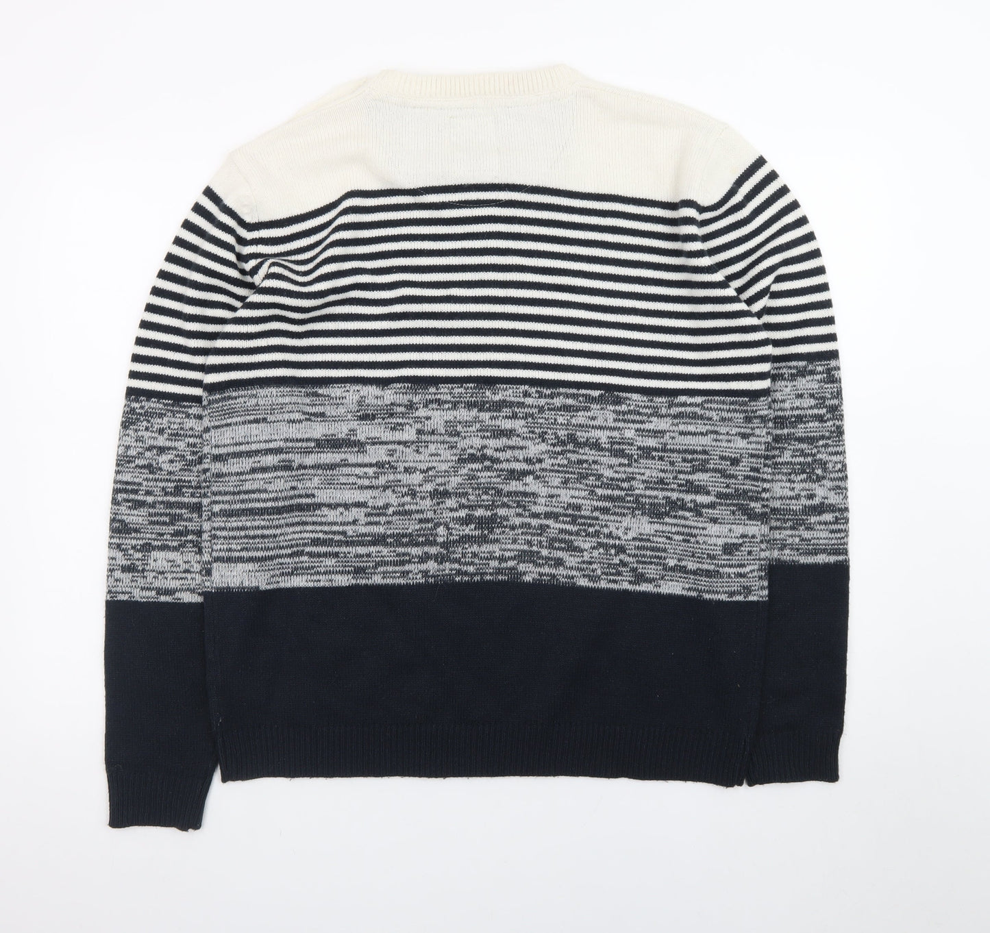 Brave Soul Men's Blue Striped Knit Crew Neck Pullover Jumper Size L