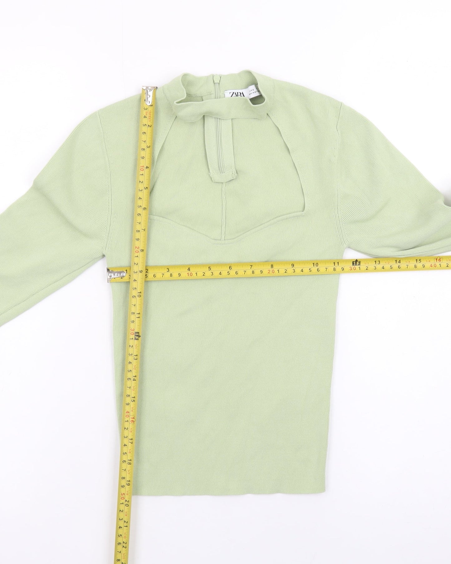 Zara Women’s Green High Neck Long Sleeve Slim Knit Jumper Size 8