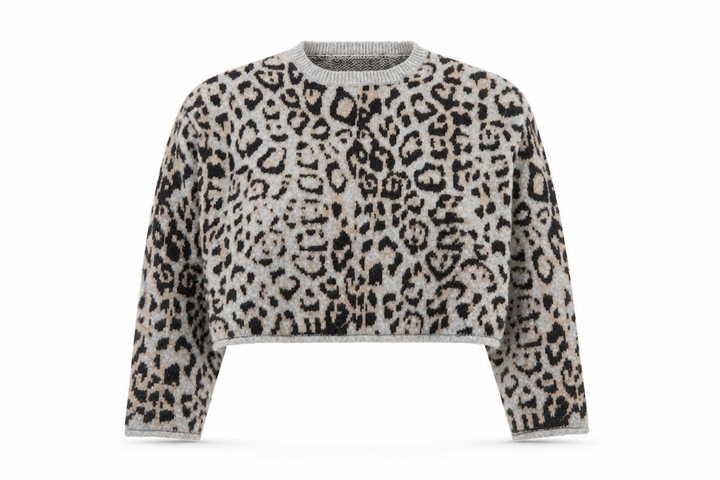 Zara Women Grey Leopard Print Wool Blend Pullover Jumper Size 14