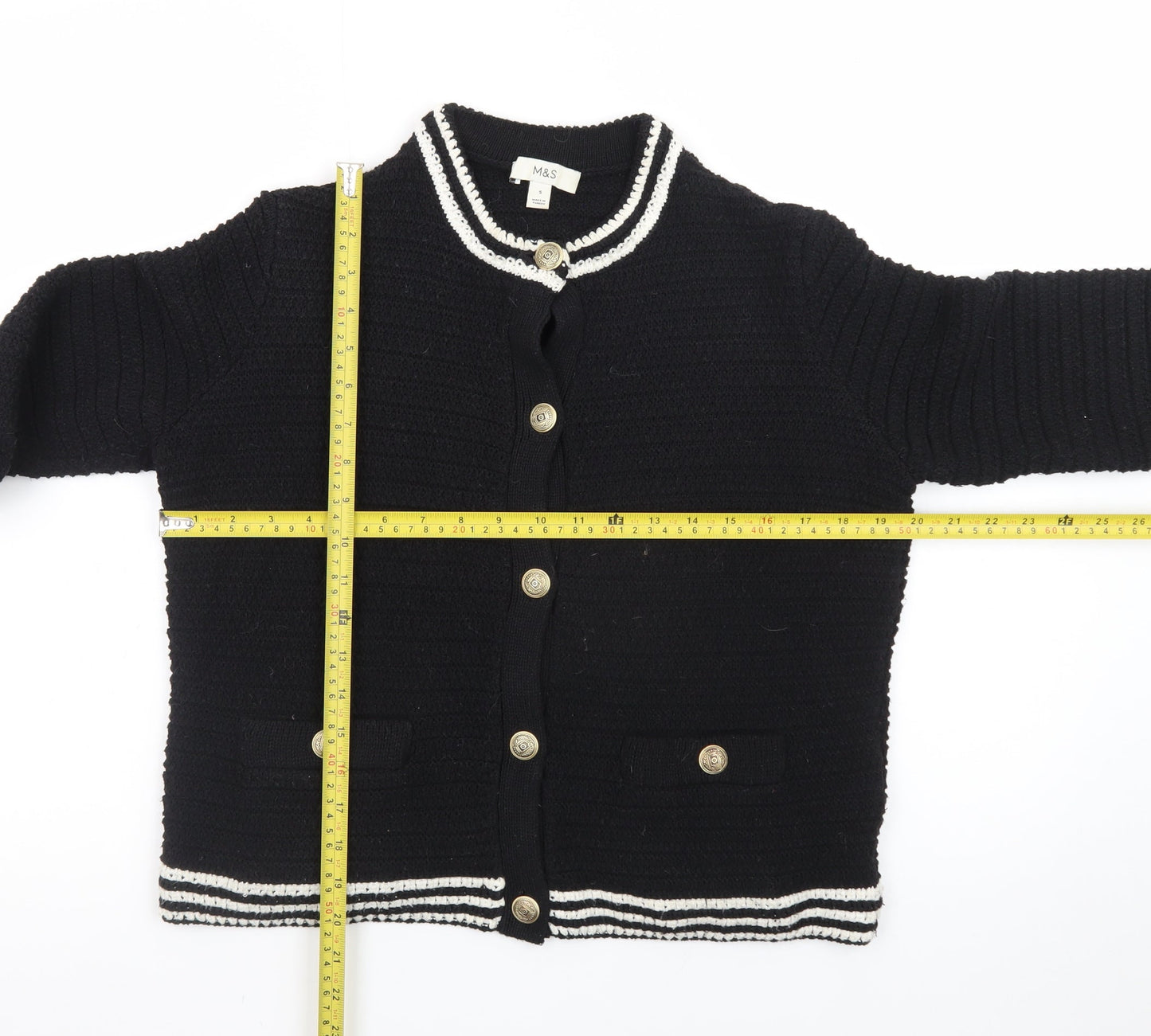 Marks and Spencer Women's Black Cardigan Small Knit Gold Buttons