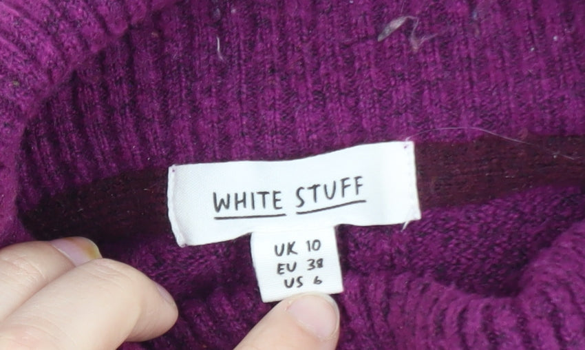White Stuff Women Purple Roll Neck Wool Blend Jumper Size 10
