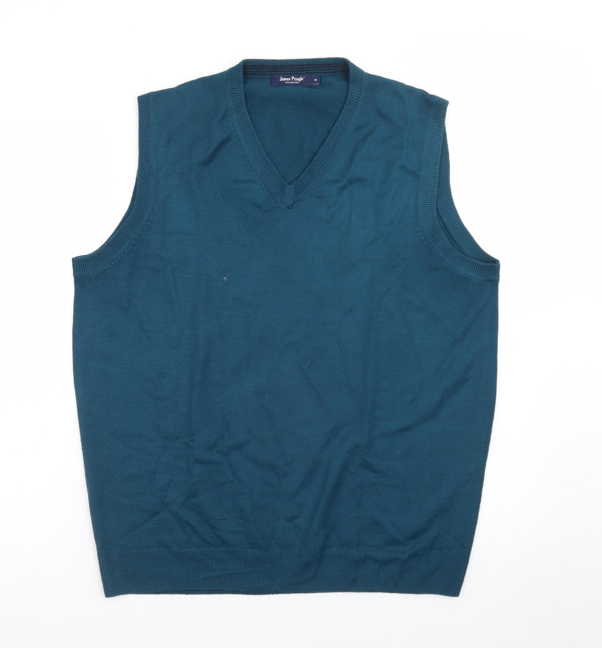 Back view of James Pringle Men's Blue Sleeveless V-Neck Knit Vest M