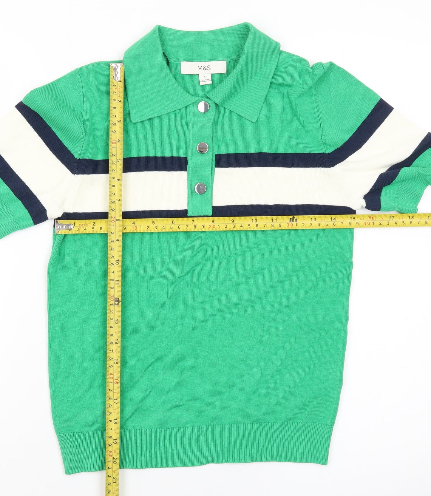 Marks and Spencer Men’s Green Colourblock Polo Shirt Size S