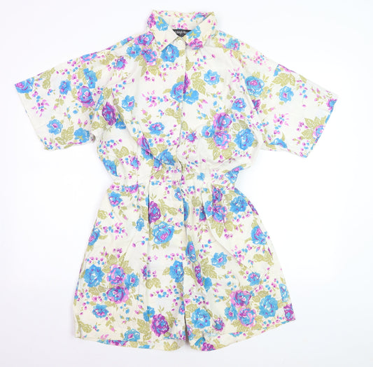 Ashleigh Morgan Women’s Beige Floral Cotton Playsuit L Short Sleeve