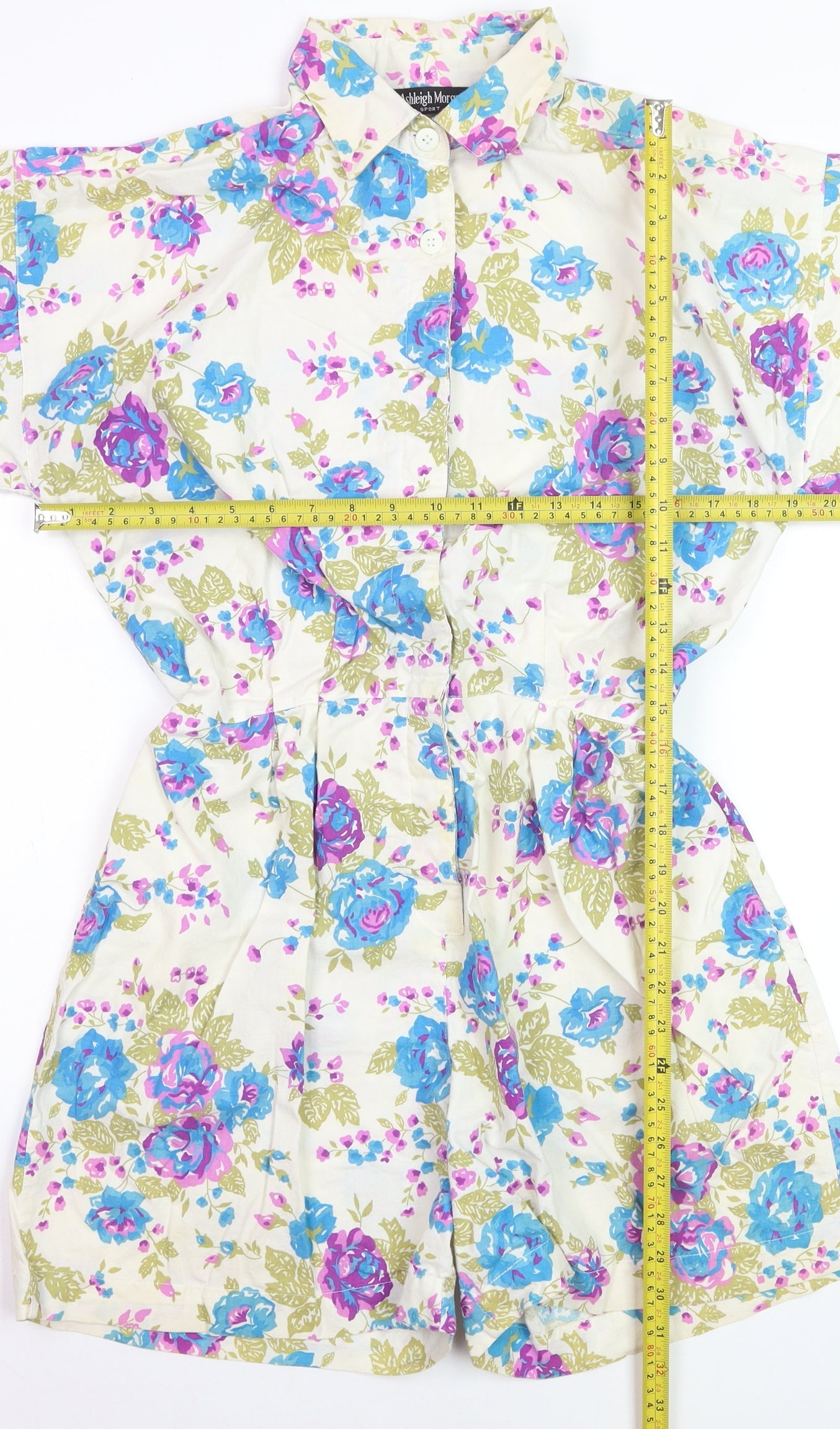 Ashleigh Morgan Women’s Beige Floral Cotton Playsuit L Short Sleeve