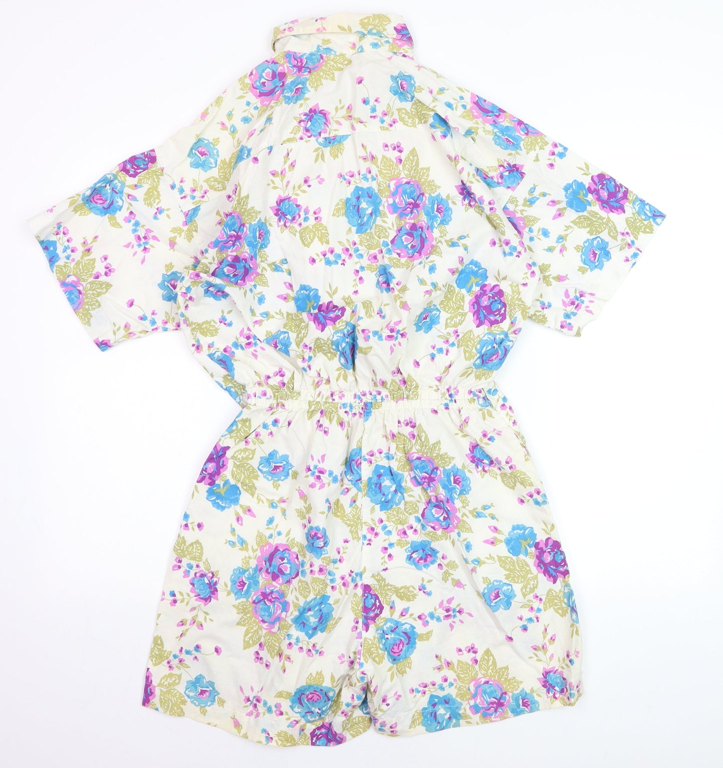 Ashleigh Morgan Women’s Beige Floral Cotton Playsuit L Short Sleeve