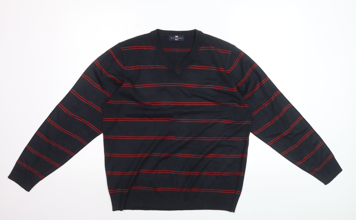 Marks and Spencer Men’s Navy Red Stripe V-Neck Pullover Jumper M