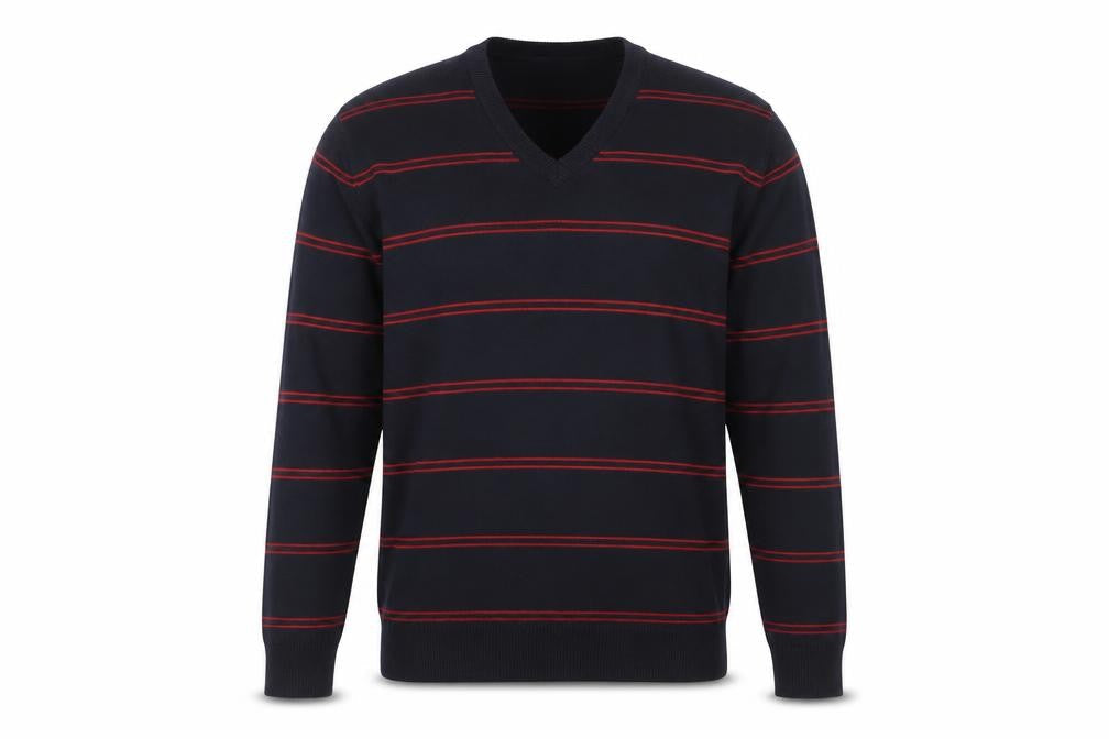 Marks and Spencer Men’s Navy Red Stripe V-Neck Pullover Jumper M