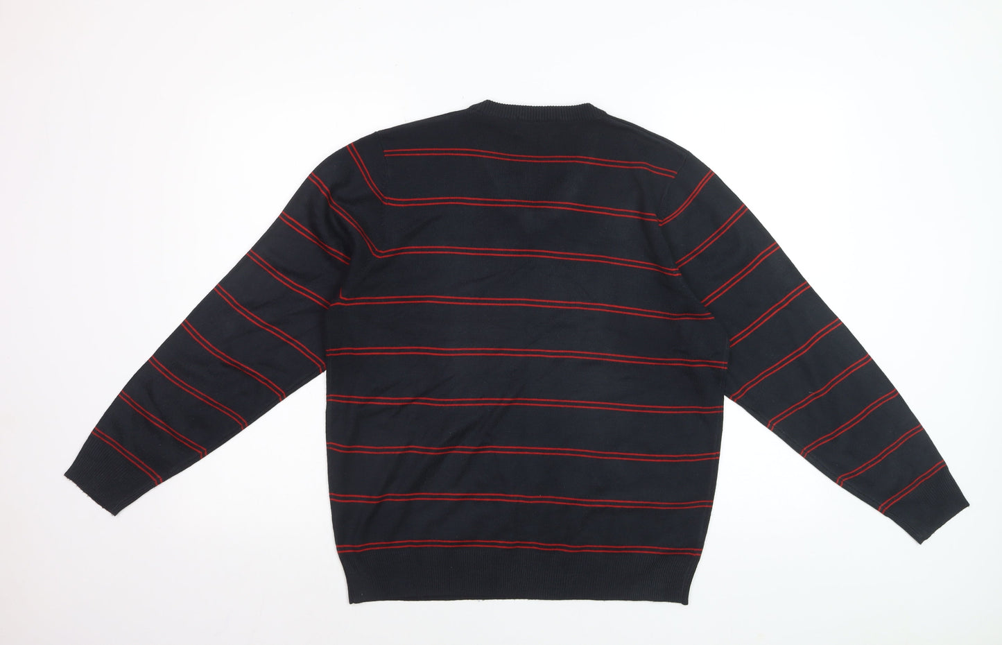 Marks and Spencer Men’s Navy Red Stripe V-Neck Pullover Jumper M