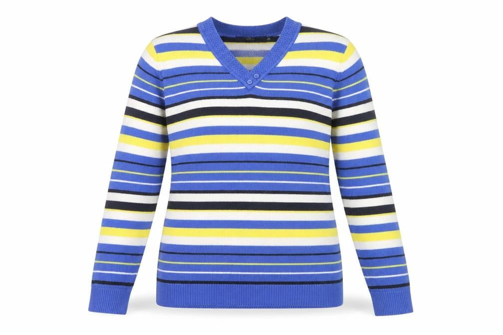 Isle Essentials Women’s Multicoloured Striped V-Neck Knit Jumper L