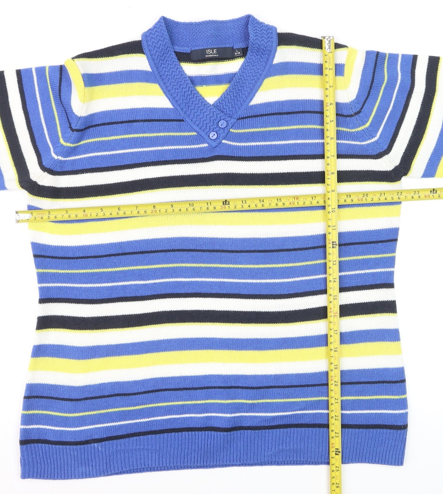 Isle Essentials Women’s Multicoloured Striped V-Neck Knit Jumper L