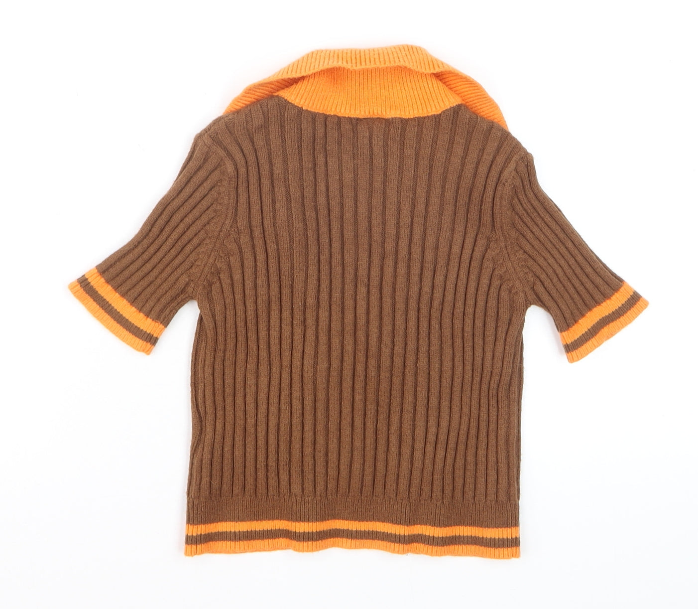 Iets Frans Girls Brown & Orange Ribbed V-Neck Pullover Jumper Size M