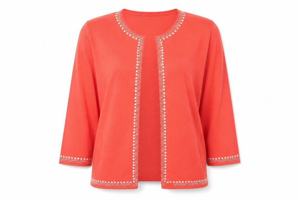 Next Women Red Embroidered Round Neck Cardigan UK 16