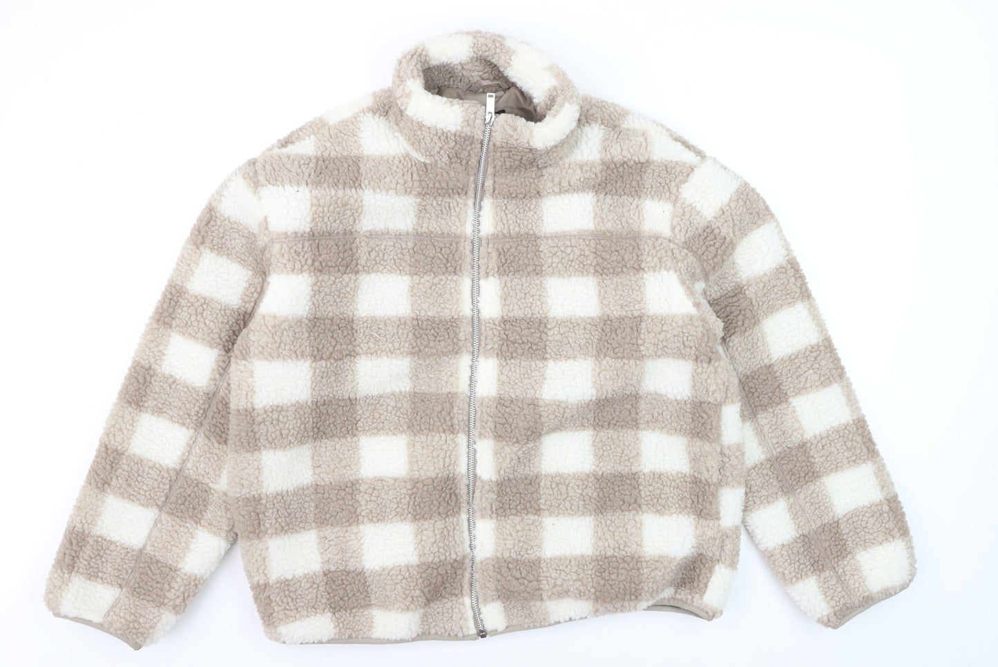 New Look Women Beige Checked Fleece Full Zip Jumper Size 14
