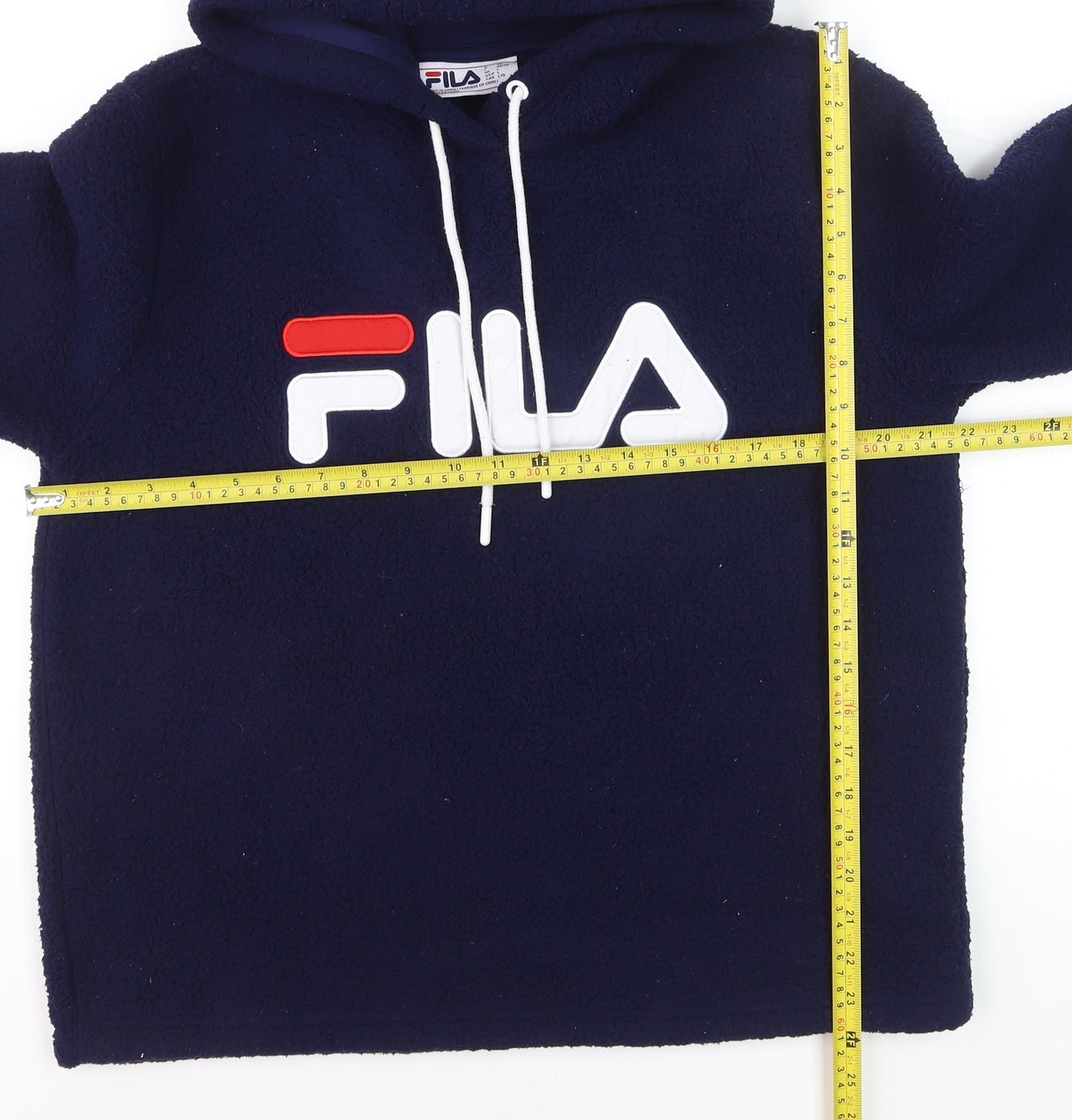 Fila Women Navy Blue Hooded Pullover Hoodie Size L Fleece Logo