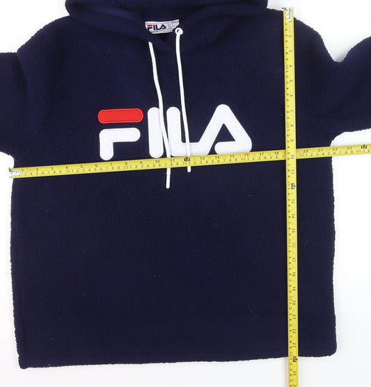 Fila Women Navy Blue Hooded Pullover Hoodie Size L Fleece Logo