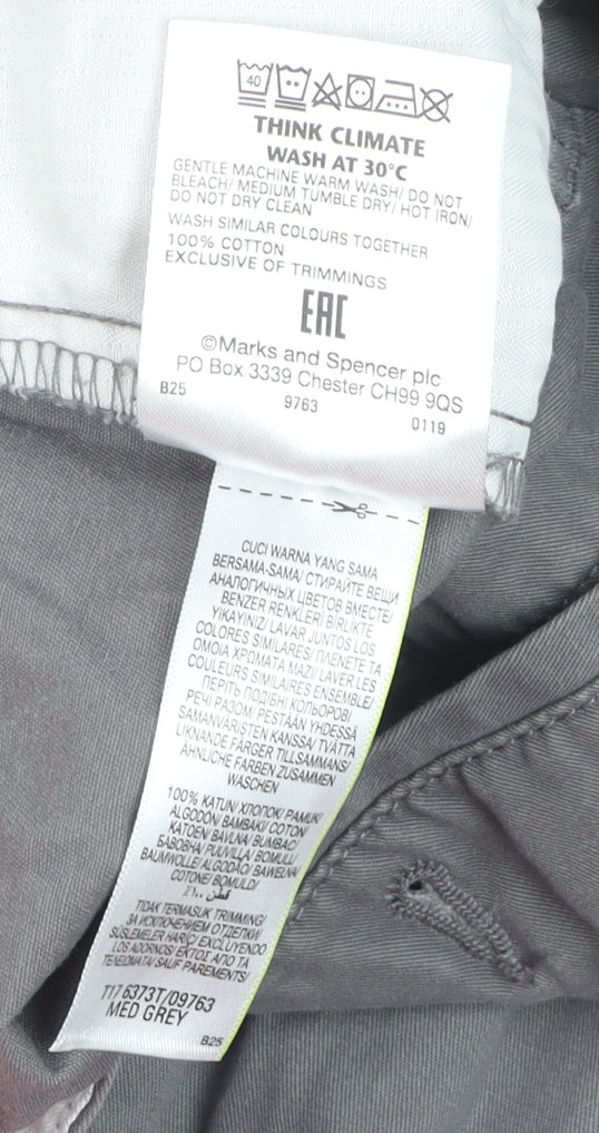 Marks and Spencer Men's Grey Cotton Chino Trousers 30W 31L Tapered Fit