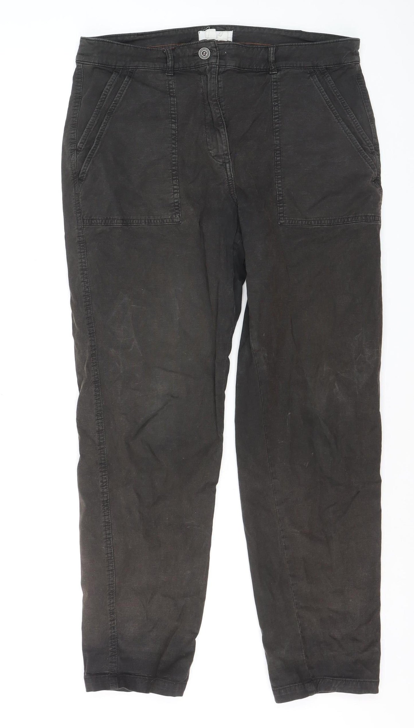 White Stuff Womens Black Cotton Chino Trousers Size 14 Regular