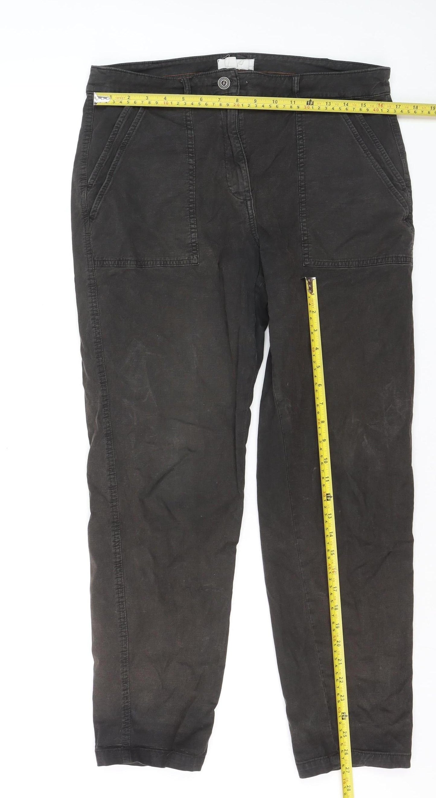 White Stuff Womens Black Cotton Chino Trousers Size 14 Regular