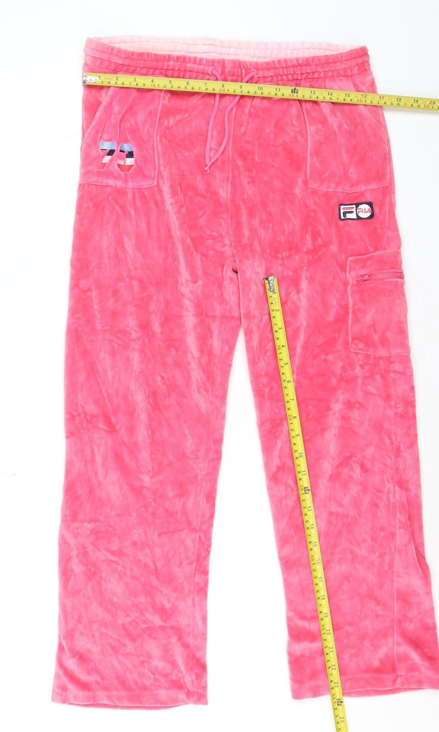 Fila Womens Pink Velour Jogger Trousers XL 16 Drawstring Pockets