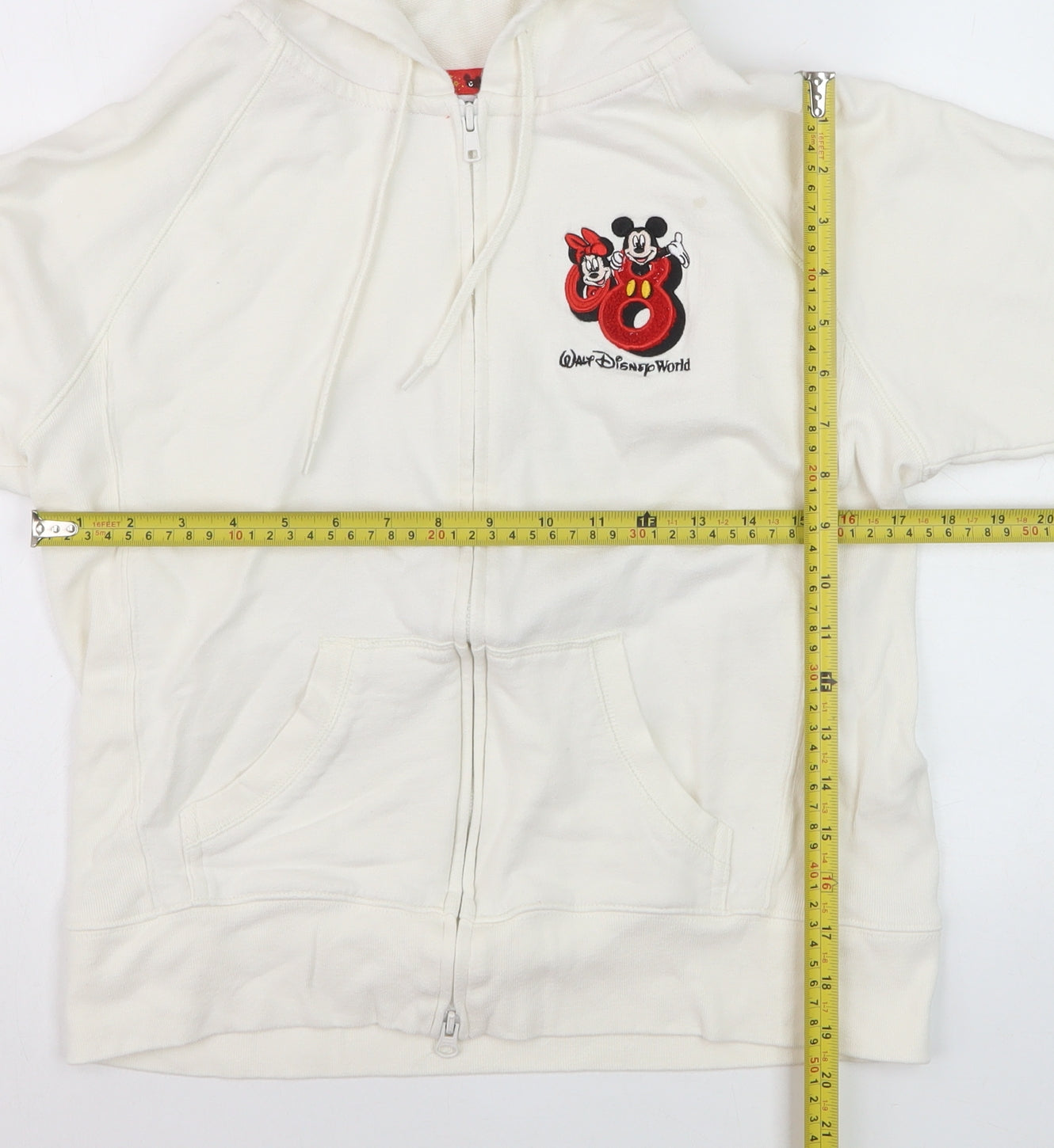Walt Disney World Women’s White Full Zip Hoodie Size M Embroidered Mickey Minnie