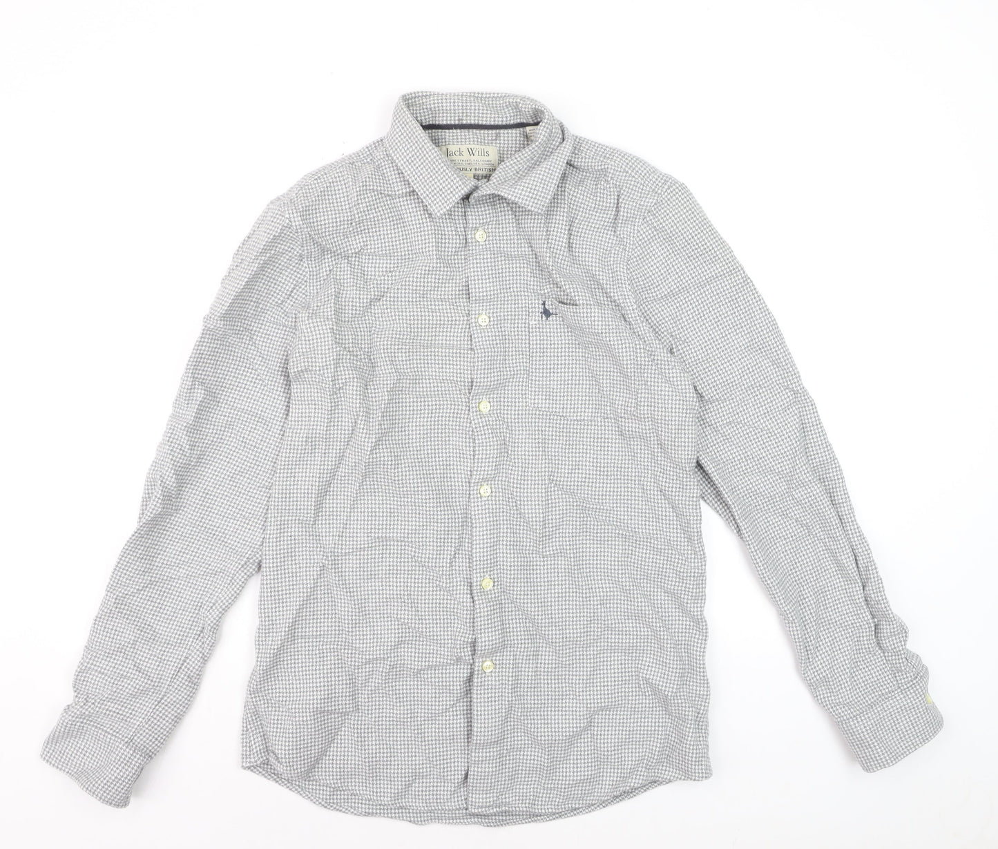 Jack Wills Men's Grey Check Long Sleeve Cotton Button-Up Shirt M