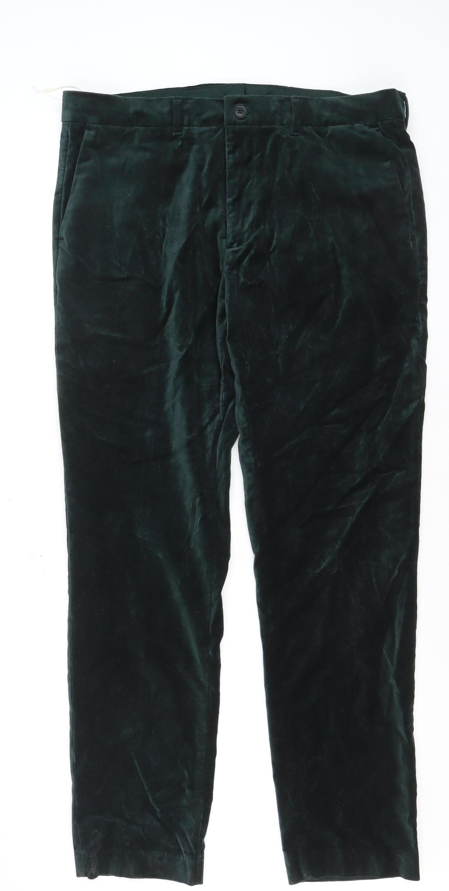 Marks and Spencer Men's Green Velvet Regular Fit Trousers Size 38