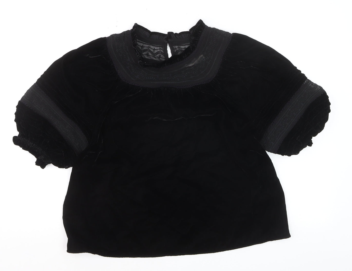 Marks and Spencer Womens Black Velvet Embroidered Blouse Size 12