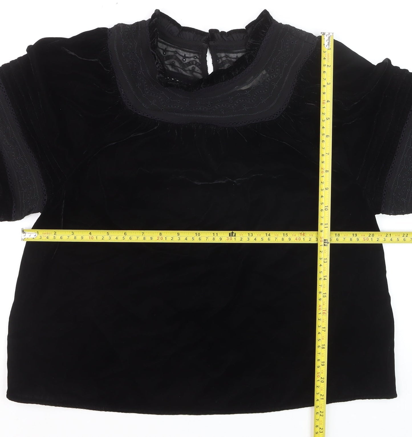 Marks and Spencer Womens Black Velvet Embroidered Blouse Size 12