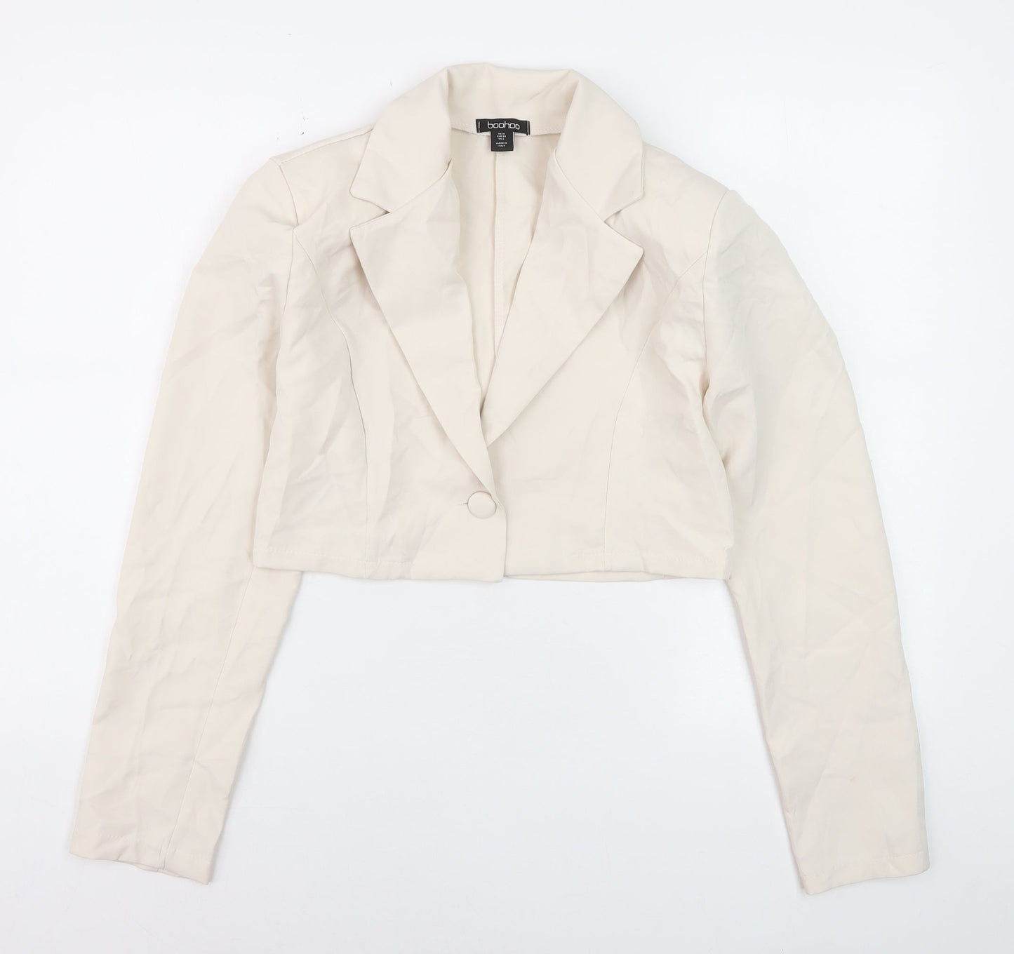Boohoo Women Beige Cropped Blazer Jacket UK 10
