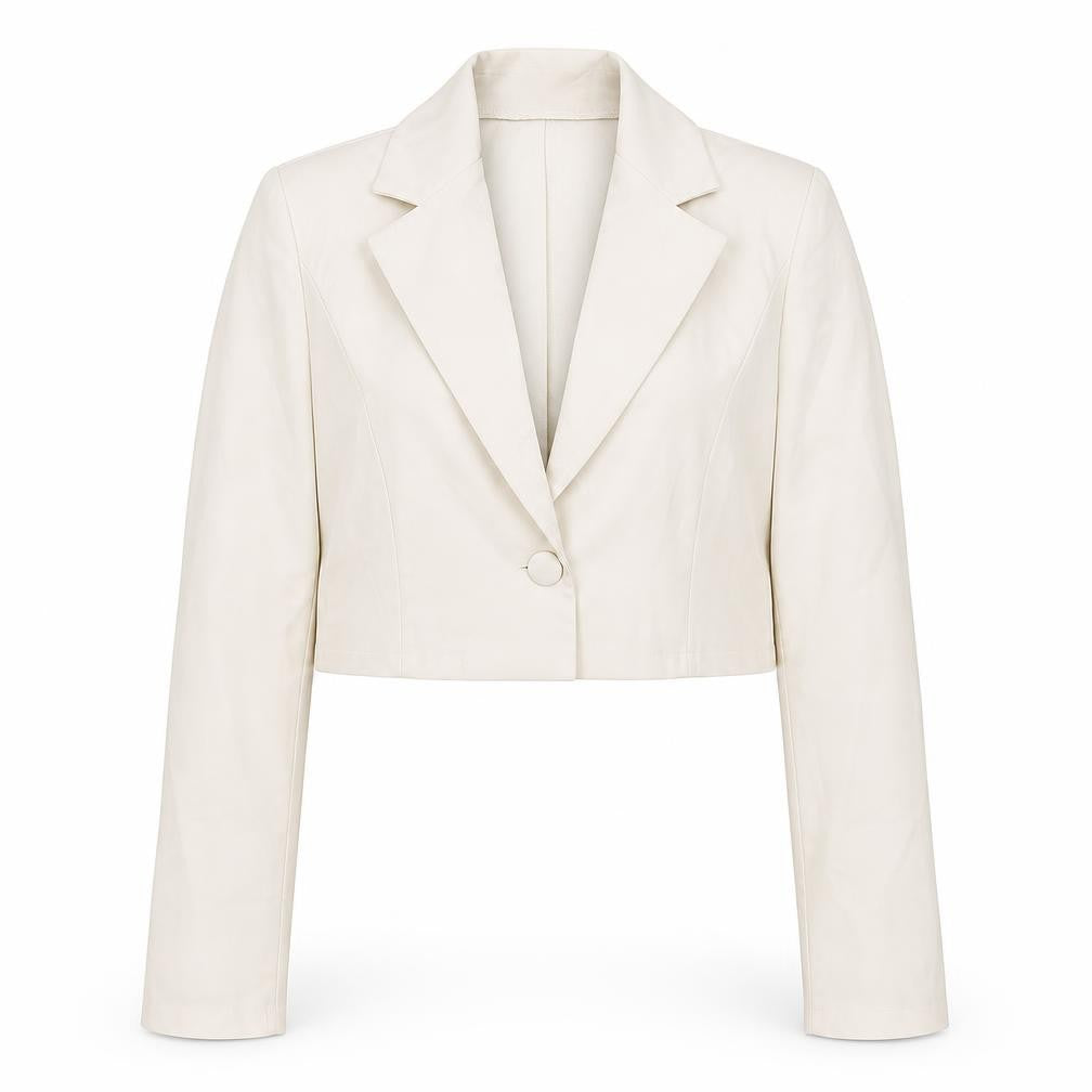 Boohoo Women Beige Cropped Blazer Jacket UK 10