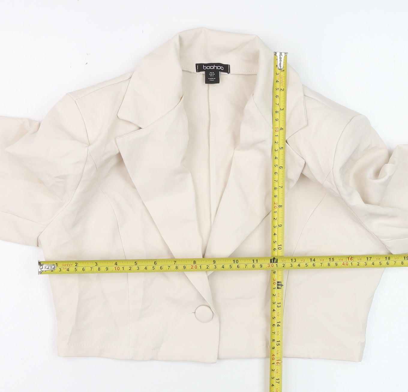 Boohoo Women Beige Cropped Blazer Jacket UK 10