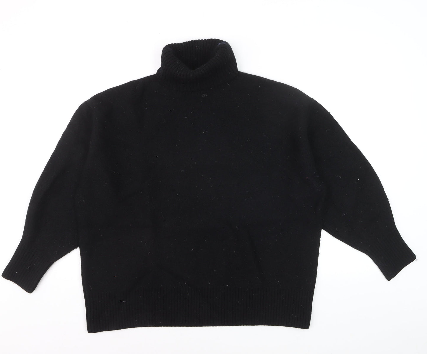 COS Women's Black Wool Roll Neck Jumper Size L Relaxed Fit
