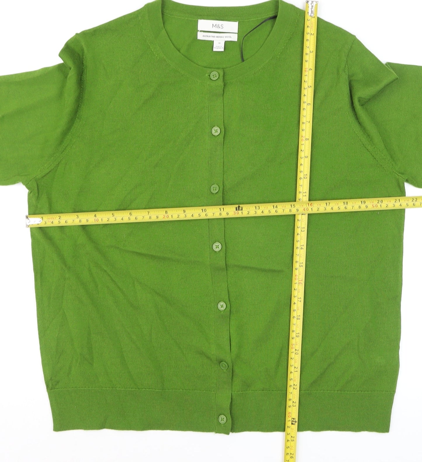 Marks and Spencer Women Green Size 18 Merino Wool Button Cardigan
