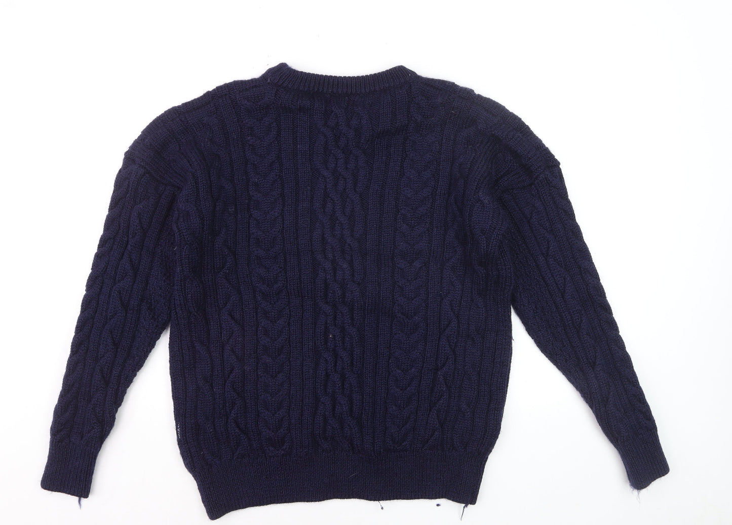 Woolovers Men's Blue Cable-Knit Wool Crew Neck Jumper Size L