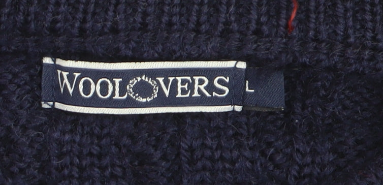 Woolovers Men's Blue Cable-Knit Wool Crew Neck Jumper Size L