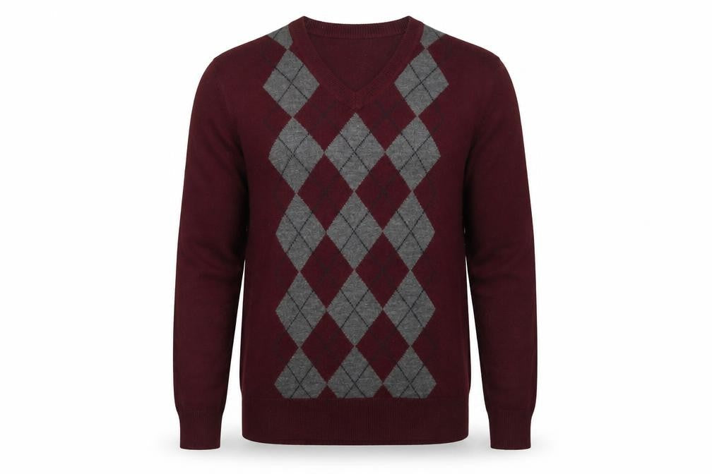Dockers Men's Red Argyle V-Neck Knit Jumper Size L