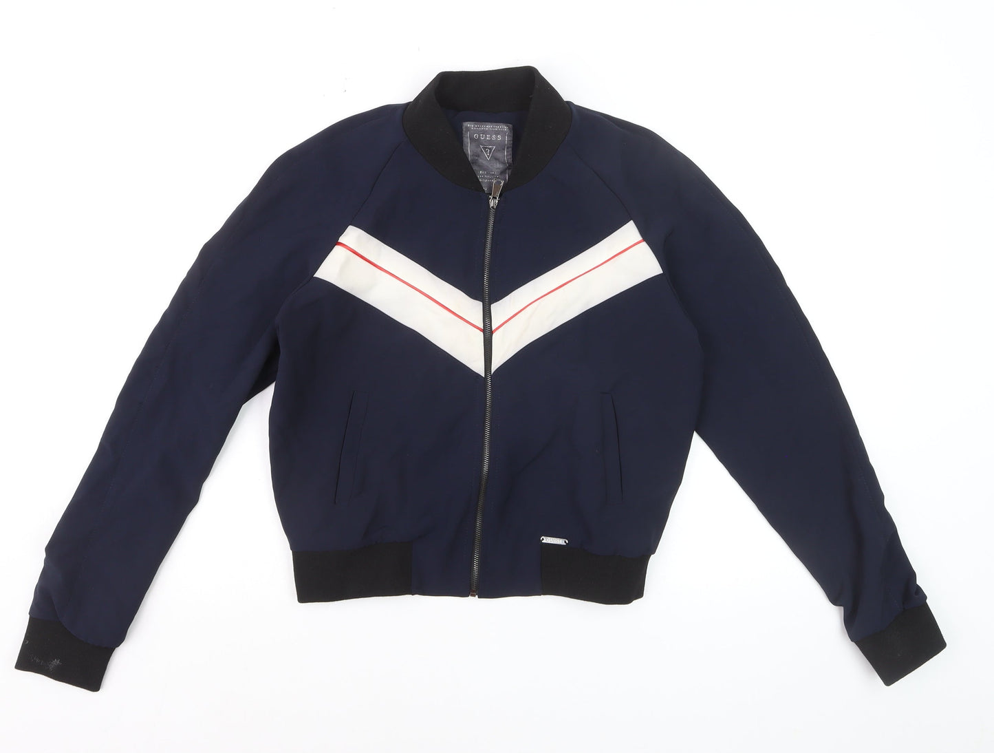 Guess Men's Blue Bomber Jacket Small Retro Zip Style